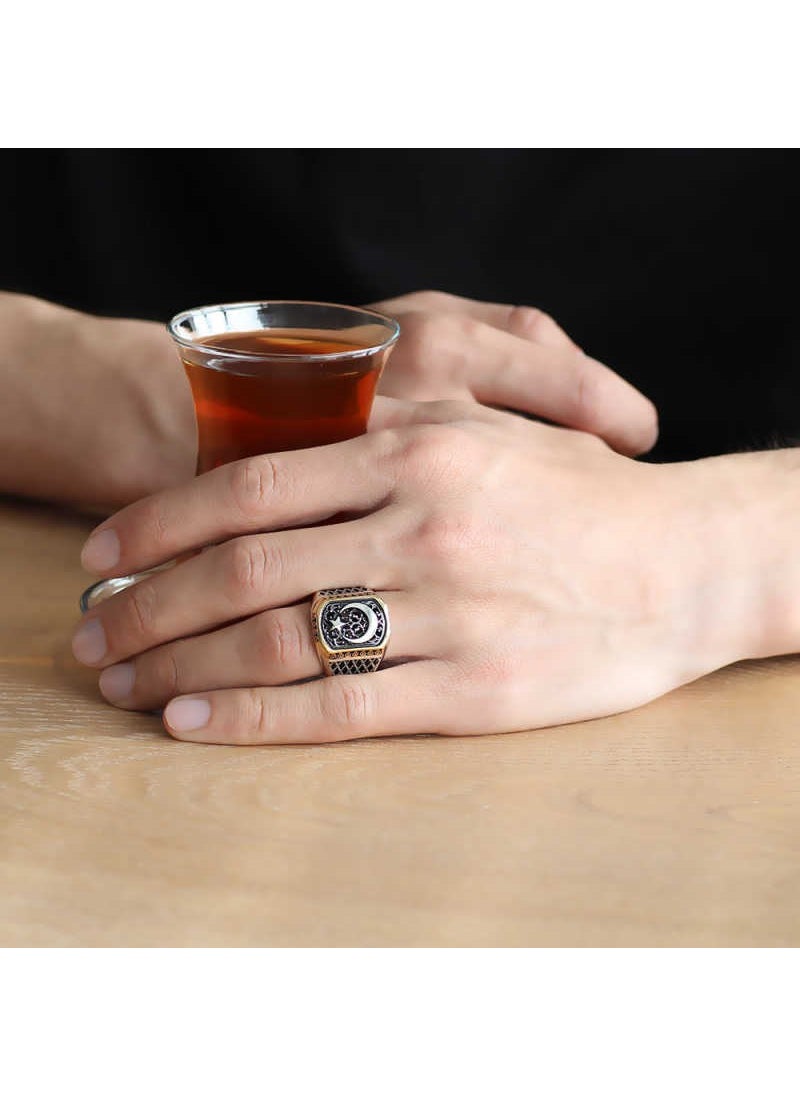 Güneş Outdoor - Sun Outdoor Silver Turkish Flag Crescent Star Men's Ring 21 - Image 1