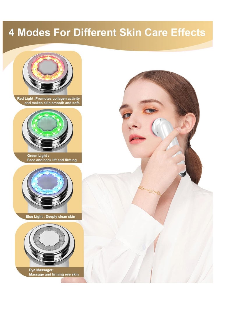 Face Massager, 4 in 1 Beauty Device, Multifunctional Facial Skin Care Tool, Anti Aging Skin Tightening Firming Skin Care Tools, for Deep Clean, Nourishment, Firming, Eye Skin (White)  - Image 2