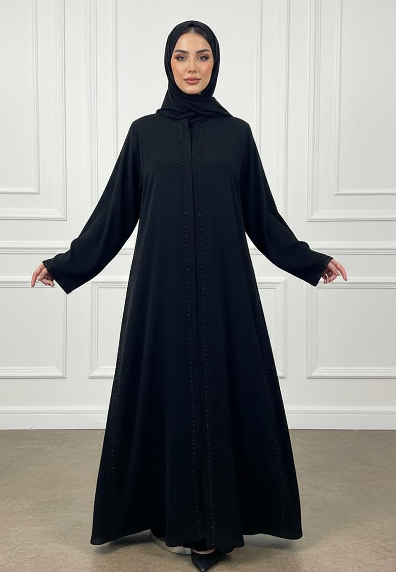NUKHBAA Elegant Black Beaded Abaya-898 - Image 1