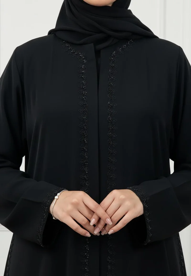 نخبة Elegant Black Beaded Abaya-898