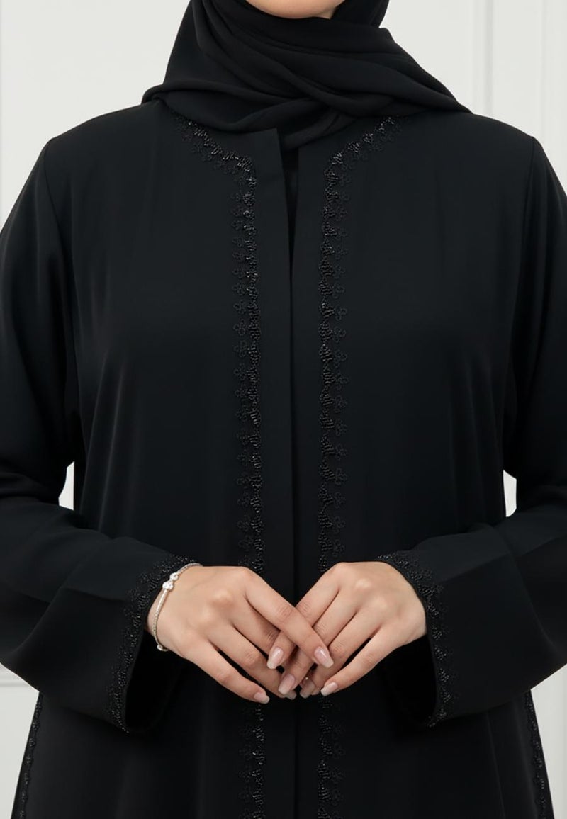 NUKHBAA Elegant Black Beaded Abaya-898 - Image 2