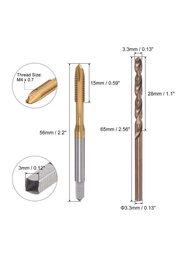 uxcell M4 x 0.7 Spiral Point Thread Tap and 3.3mm Drill Bit Set, Metric Titanium Plated Cobalt High Speed Steel Machine Screw Thread Tap Threading Tool - Image 2