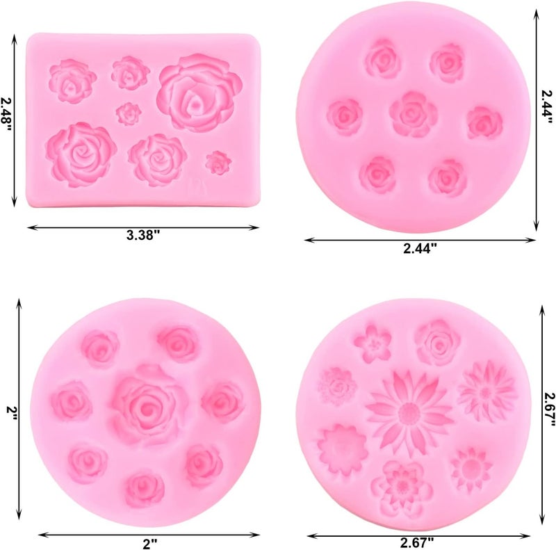 zixiang Rose Flower Silicone Molds Daisy Flower Fondant Mold For Cake Decorating Cupcake Topper Candy Polymer Clay Chocolate Gum Paste Set of 4 - Image 4