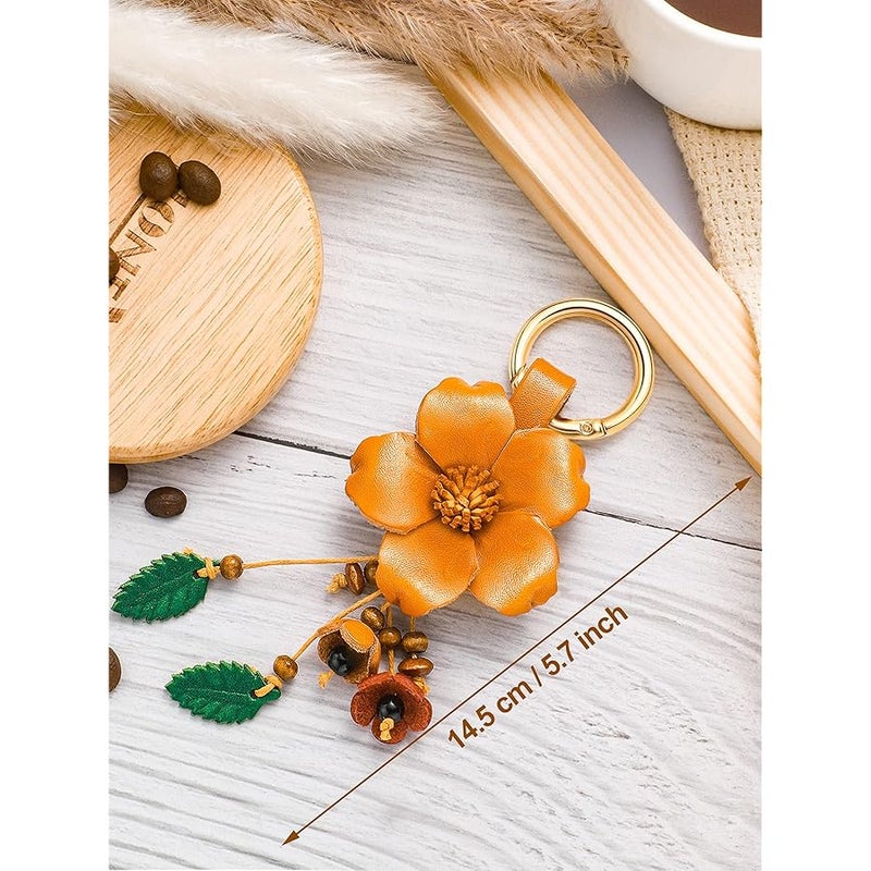 Inbagi Leather Leaf Flower Tassel Keychain Boho Accessories Cute Keychains for Women Wallet Bag Purse Ring Pendant Charms - Image 5