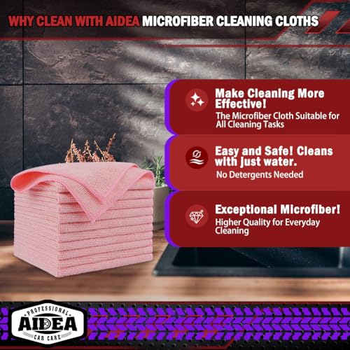 AIDEA Microfiber Cleaning Cloth Pink 10PK Microfiber Towels for Cars Premium Car Cloths Dusting Cloth Lint Free Cleaning Rags for SUVs House Kitchen Window Workshops1212 - Image 3