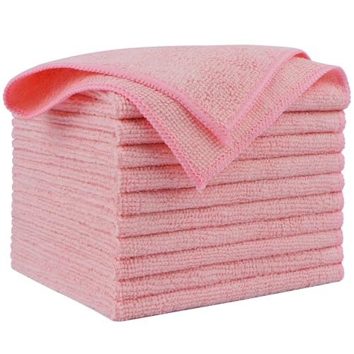 AIDEA Microfiber Cleaning Cloth Pink 10PK Microfiber Towels for Cars Premium Car Cloths Dusting Cloth Lint Free Cleaning Rags for SUVs House Kitchen Window Workshops1212 - Image 1