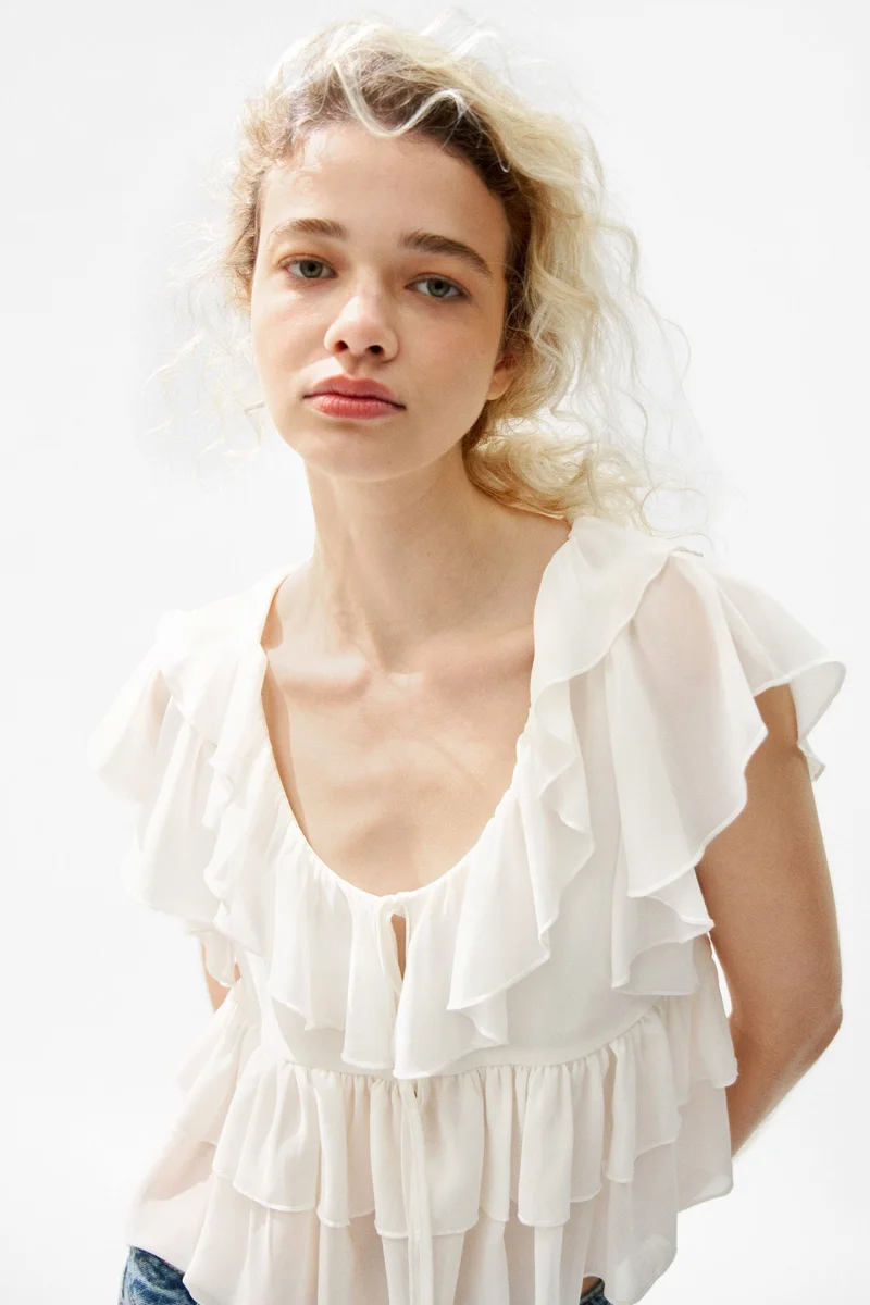 H&M Flounced tie-front blouse