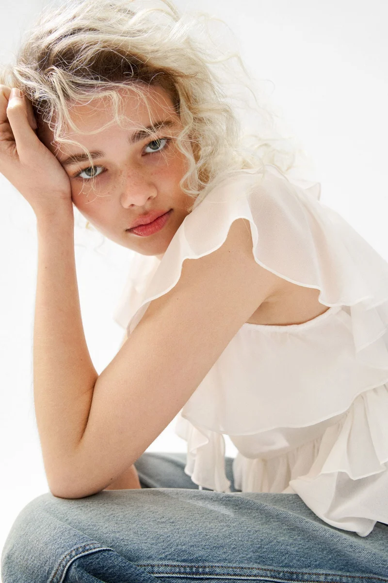 H&M Flounced tie-front blouse