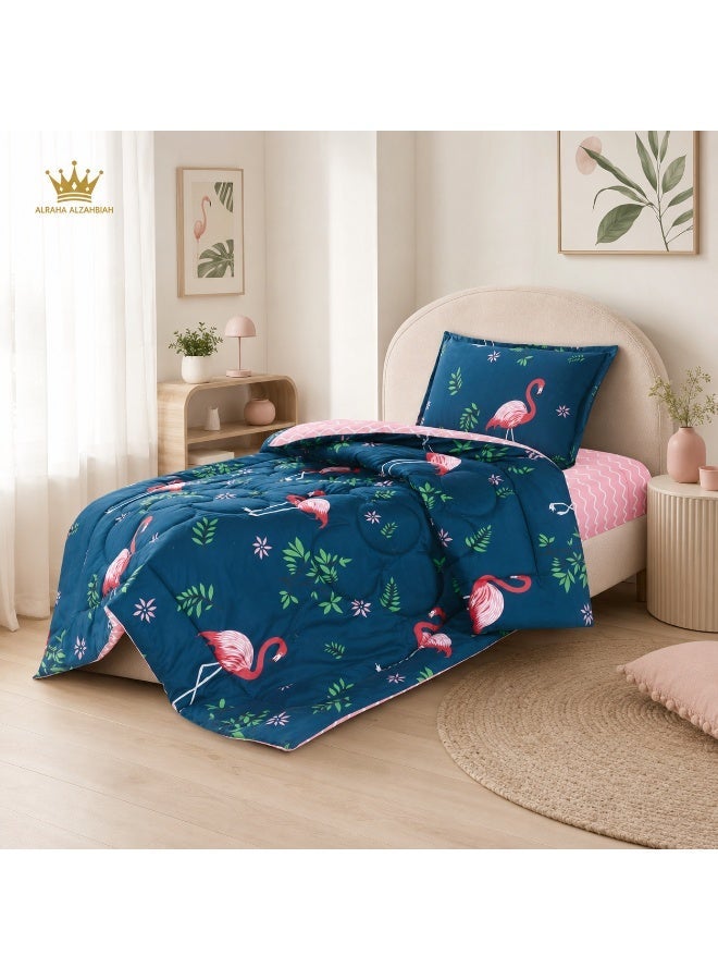 3-Piece Kids Microfiber Bedding Set – 160×220 cm Comforter with 3 kg Polyester Filling, Fitted Sheet and Pillowcase – Multiple Colors