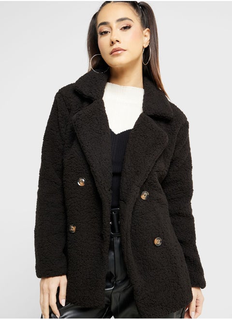 Lapel Faux Shearling Coat