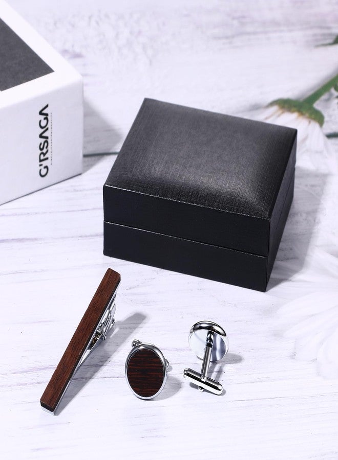 Avaner Men's Tie Clip Cufflinks: 3 Pcs Wooden Metal Tie bar Cufflink Set for Men - Image 3