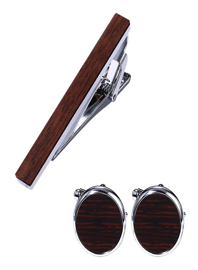 Avaner Men's Tie Clip Cufflinks: 3 Pcs Wooden Metal Tie bar Cufflink Set for Men - Image 1