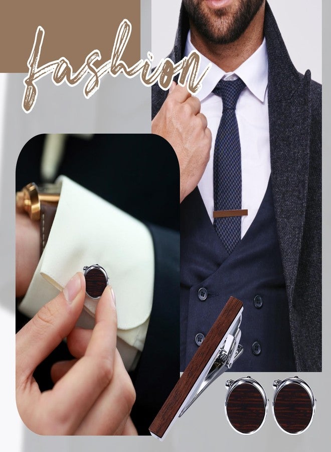 Avaner Men's Tie Clip Cufflinks: 3 Pcs Wooden Metal Tie bar Cufflink Set for Men - Image 5
