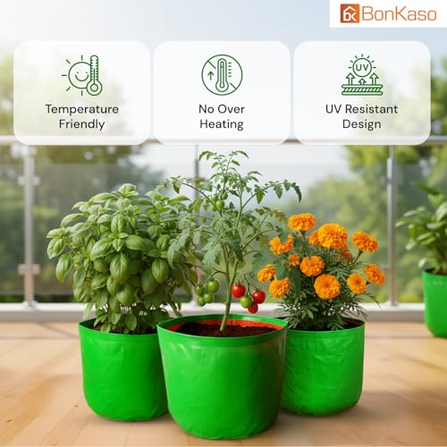 BonKaso Grow Bags 6x6 Inch, Pack of 4 – Durable HDPE Fabric Planting Bags for Terrace, Balcony & Kitchen Garden, Perfect for Growing All Vegetables, Leafy Greens, Fruits, and Herbs Easily at Home - Image 4