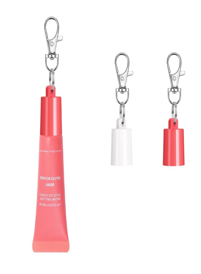 Rolitwils Keychain Holder for LANEIGE 0.35 oz Lip Balm (2 Pack) - Portable Lip Gloss keychain caps with Detachable Hooks, Secure Snap Lock (White u0026 Pink) - Image 1