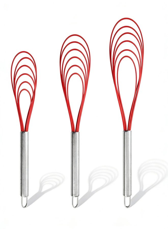 RUIFYRAY Flat Metal Whisk Set of 3, Stainless Steel Flat Whisk, Wire Egg Utensils Whisk for Cooking, Blending, Beating, Frothing & Stirring - Image 1