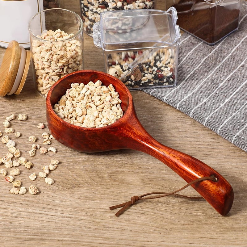salbsever Bath Salt Scoop Wooden Kitchen Scoop Rice Spoon Multipurpose Large Solid Wood Water Spoon Scoops for Canisters Flour Scoop 8 Inch Soup Scoop Round Serving Soup for Cooking Stirring - Image 4