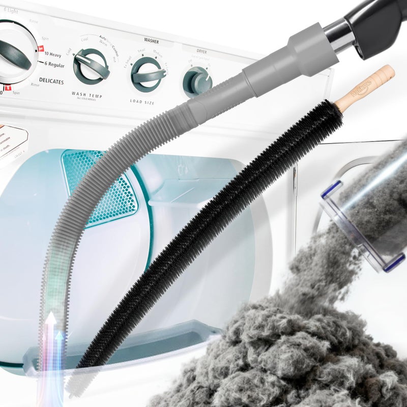 Holikme 2 Pieces Dryer Vent Cleaner Kit, Dryer Lint Vacuum Attachment and Flexible Dryer Lint Brush, Dryer Vent Vacuum Hose Attachment,Grey - Image 1