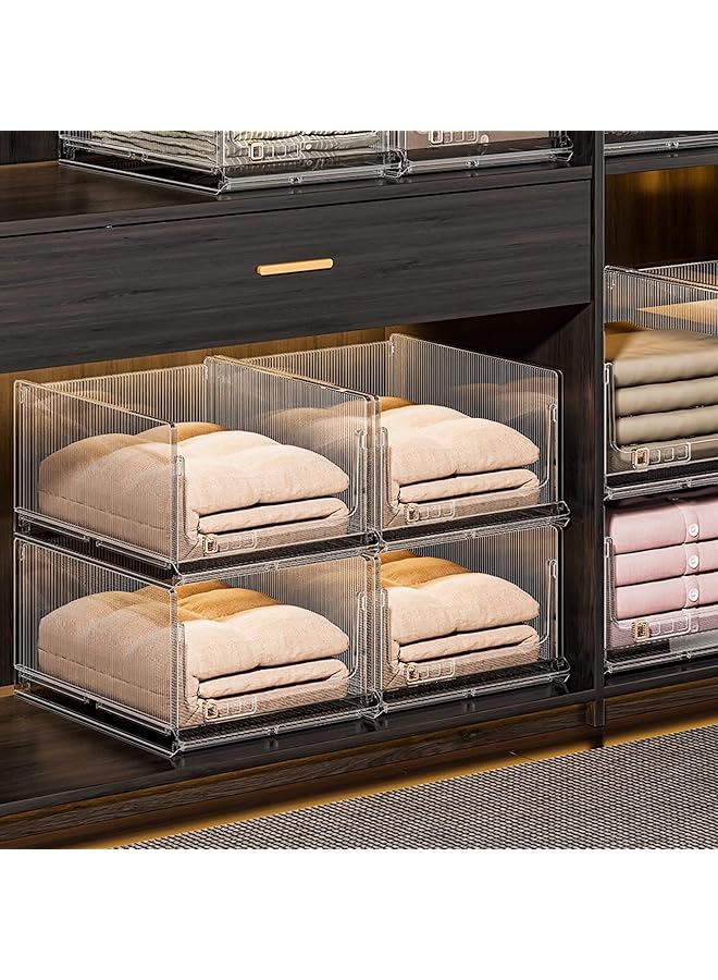 Green Tiger Folding Closet Organizers Storage Box,Stackable Plastic Storage Basket Closet Organizer Bin,Drawer Shelf Container for Closet Wardrobe Bathroom Kitchen Laundry Room Pantry Organization -Large - Image 1