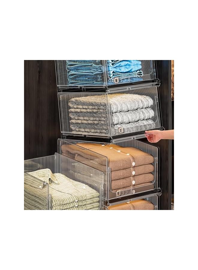 Green Tiger Folding Closet Organizers Storage Box,Stackable Plastic Storage Basket Closet Organizer Bin,Drawer Shelf Container for Closet Wardrobe Bathroom Kitchen Laundry Room Pantry Organization -Large - Image 3