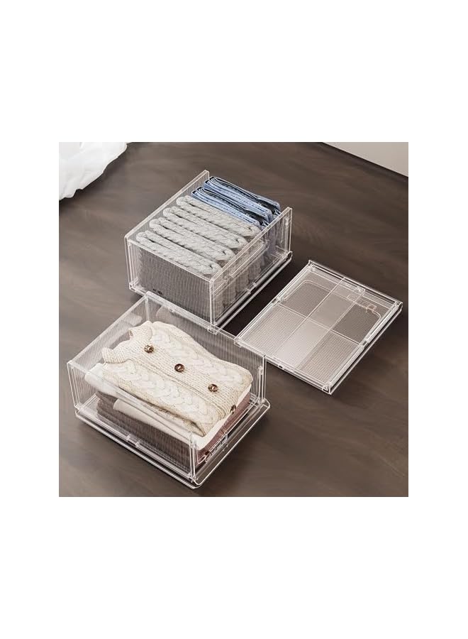 Green Tiger Folding Closet Organizers Storage Box,Stackable Plastic Storage Basket Closet Organizer Bin,Drawer Shelf Container for Closet Wardrobe Bathroom Kitchen Laundry Room Pantry Organization -Large - Image 4