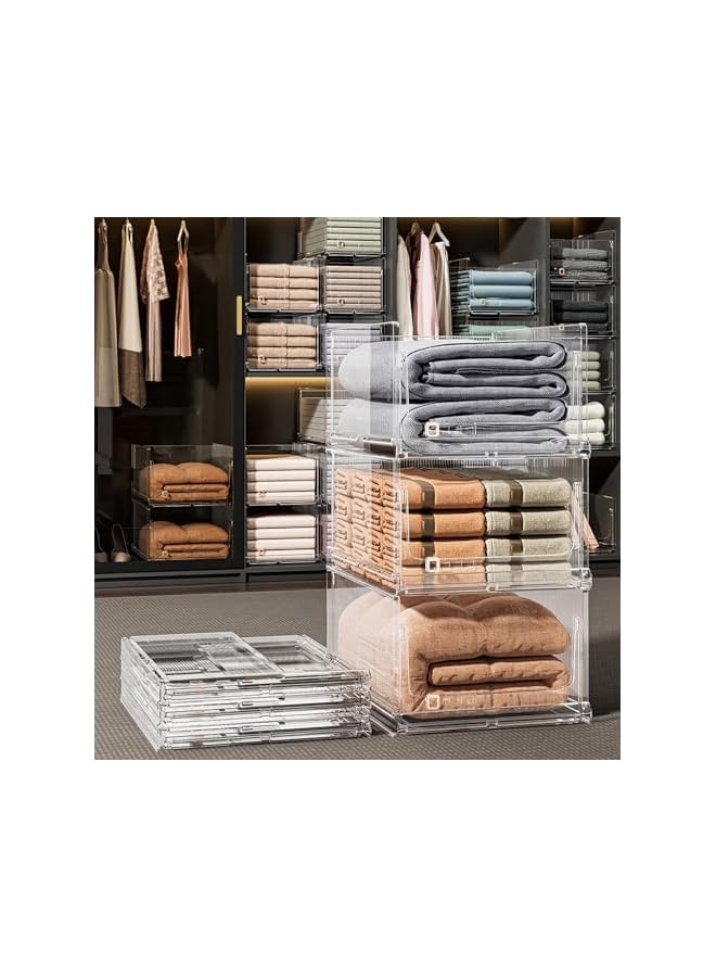 Green Tiger Folding Closet Organizers Storage Box,Stackable Plastic Storage Basket Closet Organizer Bin,Drawer Shelf Container for Closet Wardrobe Bathroom Kitchen Laundry Room Pantry Organization -Large - Image 2