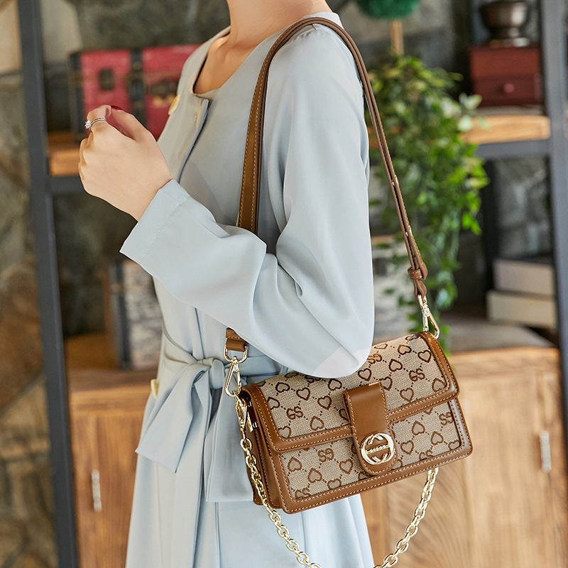 Order New Bag Women'S Trendy Retro Simple Printed Canvas Chain Small Square Bag Niche Fashion Single Shoulder Crossbody Bag - Image 3