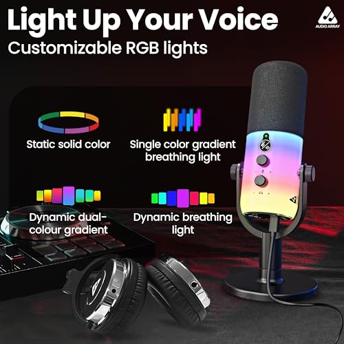 Audio Array AM-C48 XLR/USB Professional Full RGB Dynamic Microphone Kit | AI Noise Cancellation | Touch & Knob Controls | Built-in Headphone Monitoring | Podcasting, Recording, Streaming, YouTube - Image 5