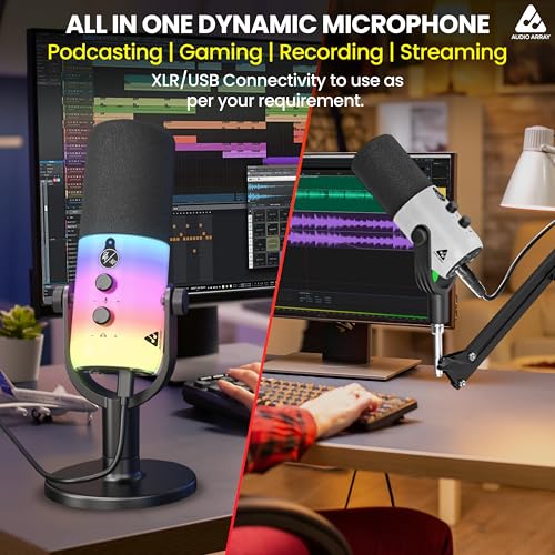 Audio Array AM-C48 XLR/USB Professional Full RGB Dynamic Microphone Kit | AI Noise Cancellation | Touch & Knob Controls | Built-in Headphone Monitoring | Podcasting, Recording, Streaming, YouTube - Image 4