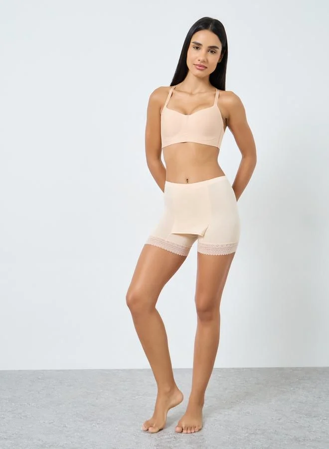 Styli Styli High Waist Seamless Shorts with Double Layer and Lace Detail