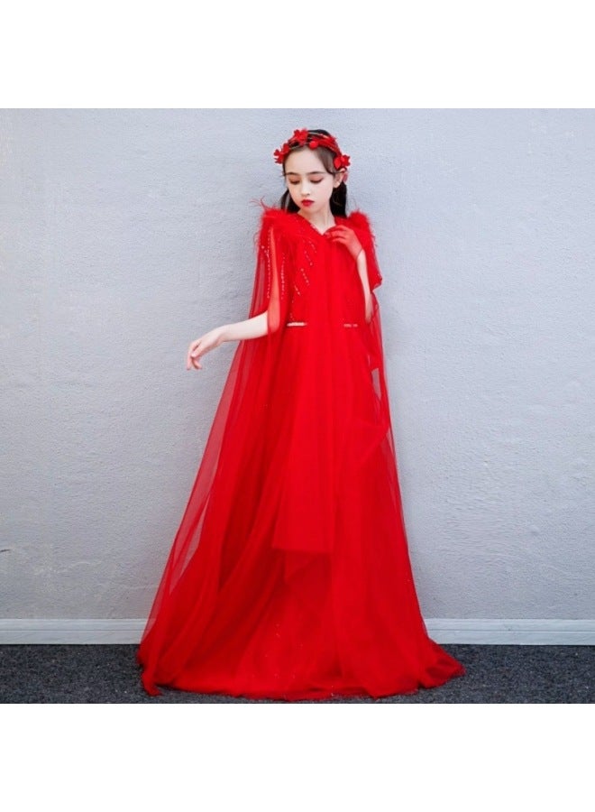 New Chinese-style Children's Guzheng Performance Costume  New Model White Long Dress For Girls, Elegant National Style Super Fairy Gown