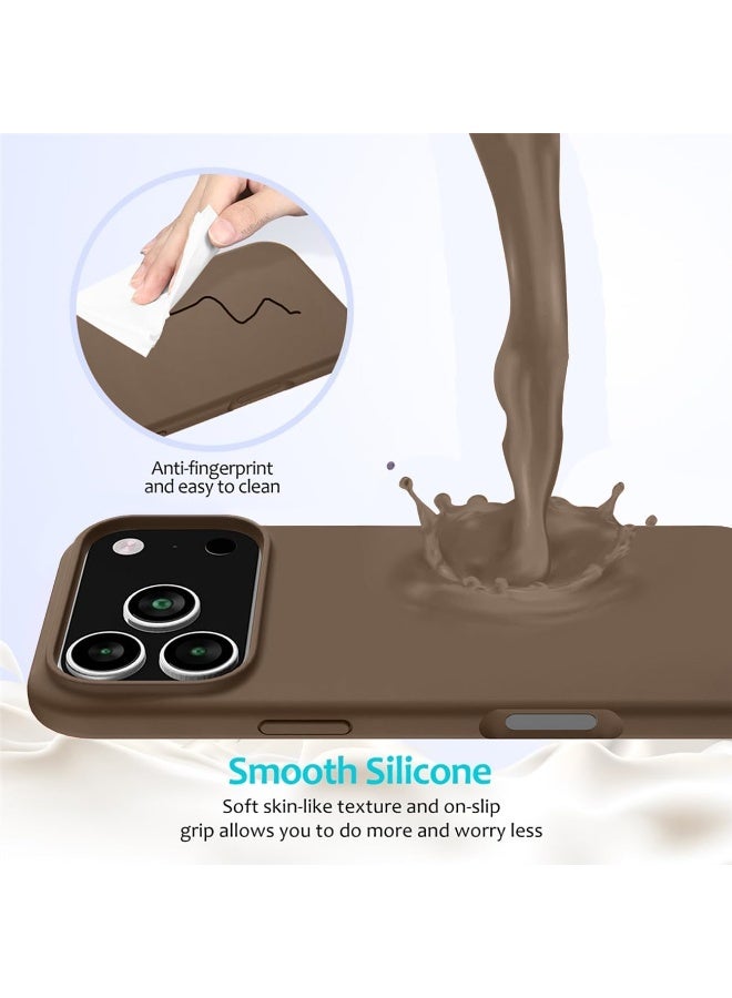 أكاليكس جراب سيليكون متوافق مع هاتف iPhone 17 Pro Max، جراب هاتف نحيف من السيليكون السائل مع طبقة حماية ثلاثية من المطاط الناعم ومقاوم للصدمات مع بطانة من مادة TPU | بني - Image 4