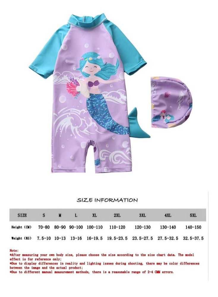 SISGL Children's Swimsuit For Girls Mermaid Design Short Sleeve With Cap One Piece Surfing Suit Baby Swimming Pool Girl Swimsuit - Image 3