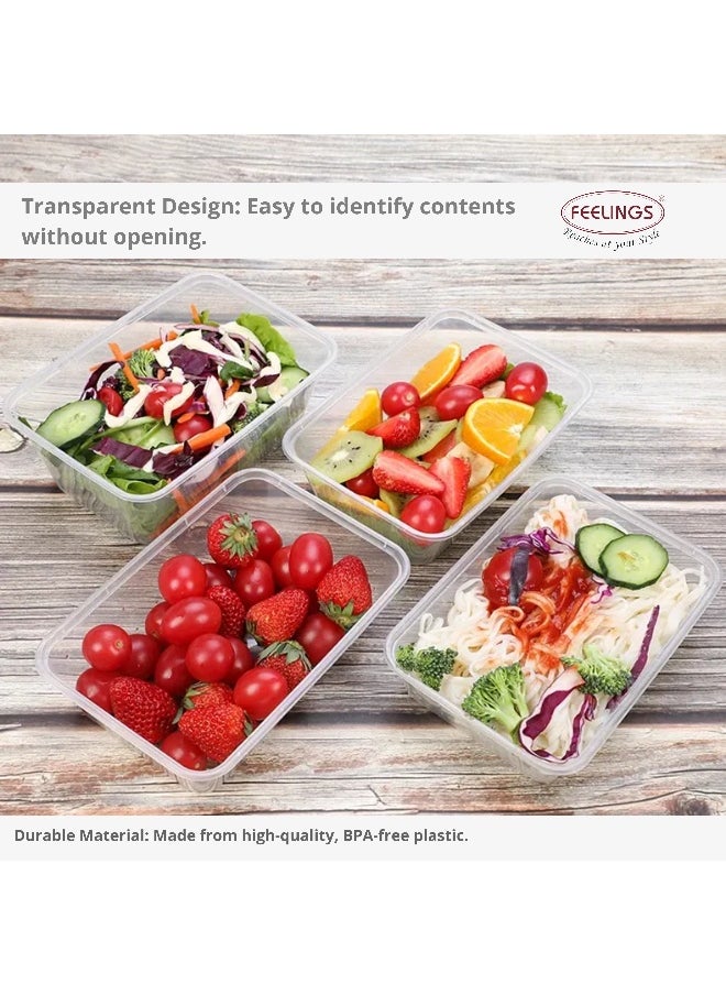 Feelings FEELINGS Plastic Food Containers with Lids, 5-Piece Set, 1000ml Each, BPA-Free, Airtight, Freezer/Microwave/Dishwasher Safe, Space-Saving  - Image 2