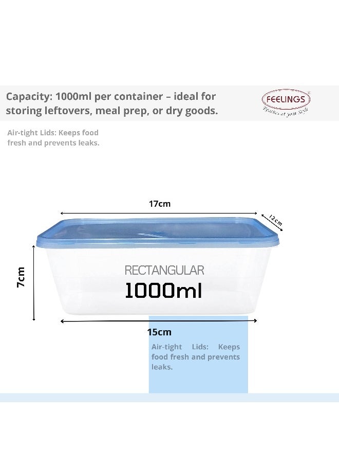 Feelings FEELINGS Plastic Food Containers with Lids, 5-Piece Set, 1000ml Each, BPA-Free, Airtight, Freezer/Microwave/Dishwasher Safe, Space-Saving  - Image 5