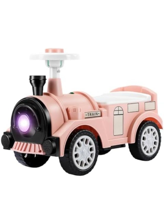 ترتيس قطار ألعاب للأطفال الصغار قابل للركوب مع مساحة تخزين وعجلات ناعمة | سيارة دفع للأولاد والبنات | لعبة ركوب مناسبة للاستخدام الداخلي والخارجي | لعبة ركوب متينة من البلاستيك للأطفال (بيج) - Image 1