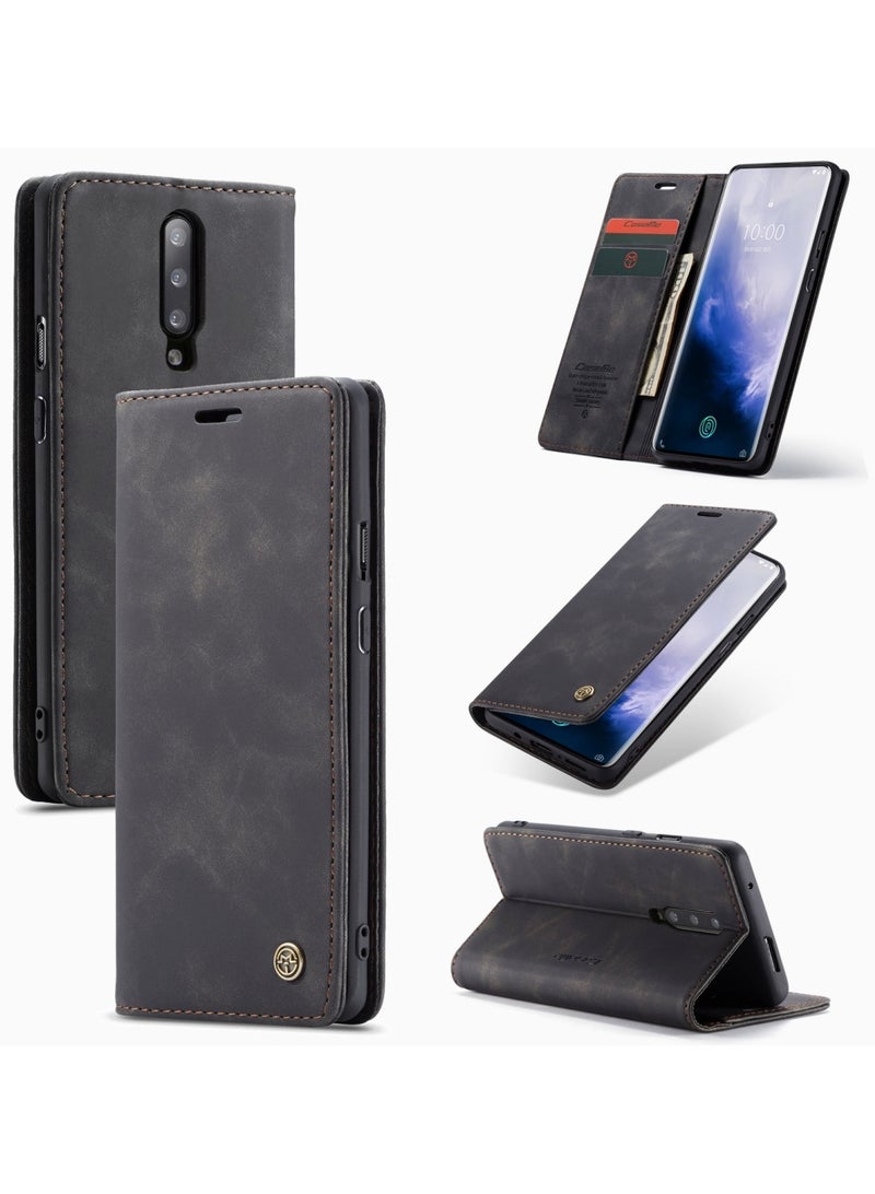 CaseMe Oneplus 7 Pro Case Wallet, for Oneplus 7 Pro Wallet Case Book Folding Flip Folio Case with Magnetic Kickstand Card Slots Protective Cover - Black - Image 3