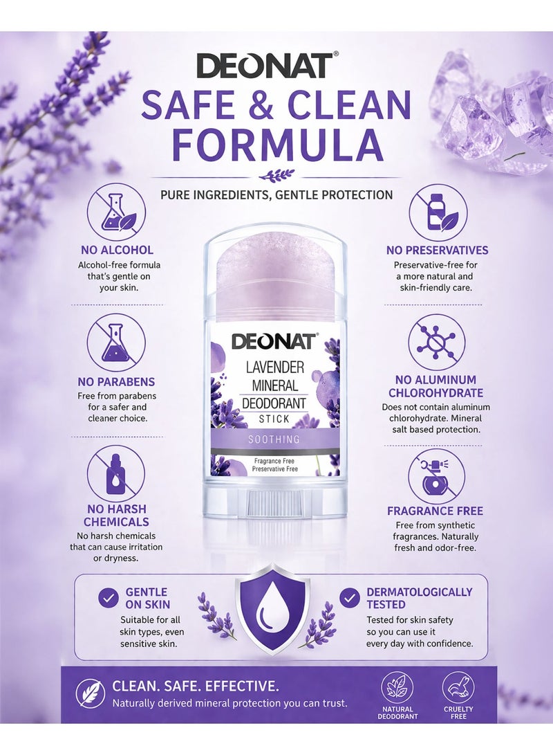 DEONAT Lavender Mineral Deodorant Stick 100g Pack of 2 Natural Alum Crystal Deodorant Antibacterial Anti Odor Soothing Underarm Care for Sensitive Skin Non Staining Long Lasting All Day Protection for Men and Women - Image 5