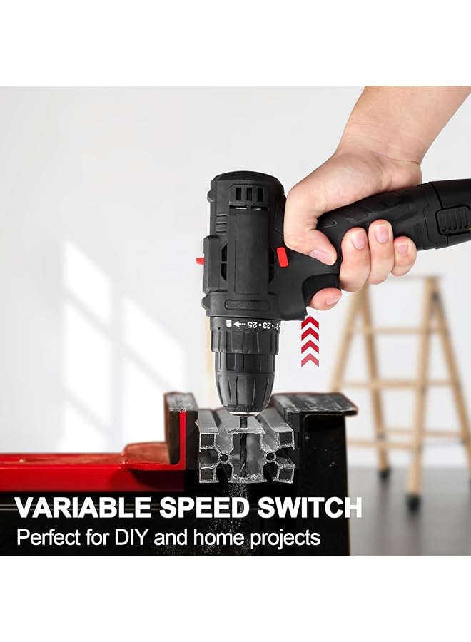 WEMART 12V Cordless Drill Set Power Drill With Battery And Charger Electric Drill 3 8 Inch Keyless Chuck With 24 Accessories 2 Speed 25+3 Position Compact Drill Driver Kit For Home And Diy Project - Image 4