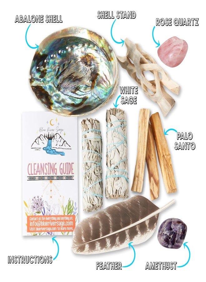 BLUE RIVER SAGE Home Cleansing & Smudging Kit with White Sage, Palo Santo, Abalone & Stand, Smudge Feather & Guide - Smudge Kit with Sage Smudge Sticks - Image 2