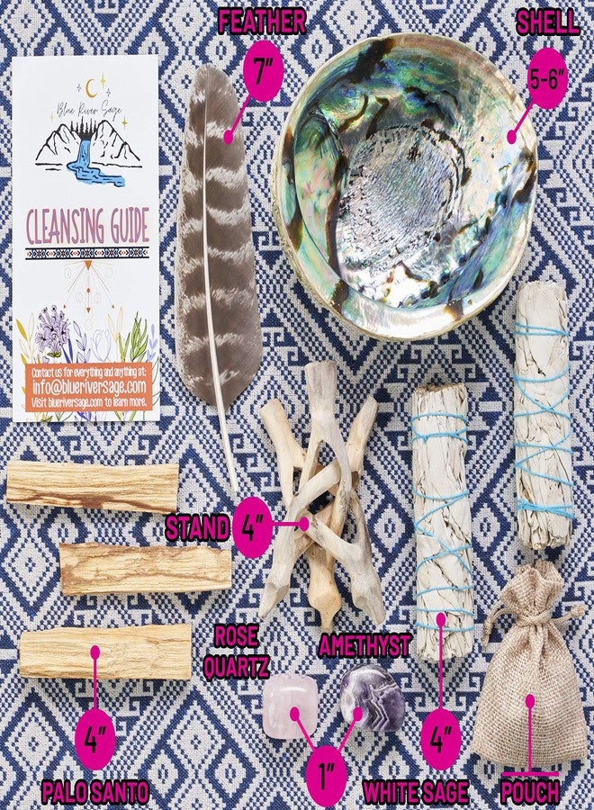 BLUE RIVER SAGE Home Cleansing & Smudging Kit with White Sage, Palo Santo, Abalone & Stand, Smudge Feather & Guide - Smudge Kit with Sage Smudge Sticks - Image 3