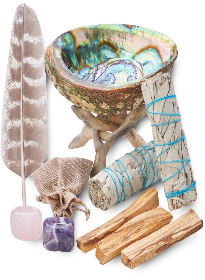 BLUE RIVER SAGE Home Cleansing & Smudging Kit with White Sage, Palo Santo, Abalone & Stand, Smudge Feather & Guide - Smudge Kit with Sage Smudge Sticks - Image 1