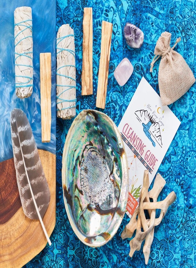 BLUE RIVER SAGE Home Cleansing & Smudging Kit with White Sage, Palo Santo, Abalone & Stand, Smudge Feather & Guide - Smudge Kit with Sage Smudge Sticks - Image 4