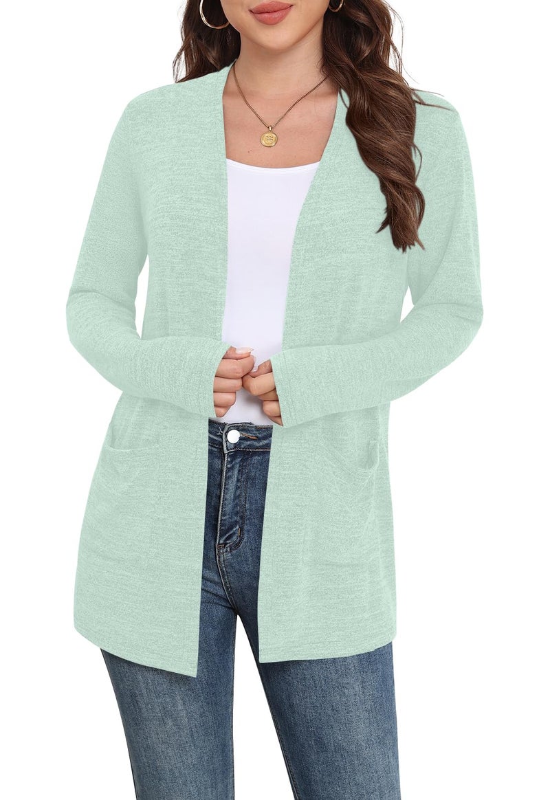 Yincro Womens Lightweight Cardigan Long Sleeve Open Front Casual Sweater Cardigans with Pockets (Mint Green, XL) - Image 4