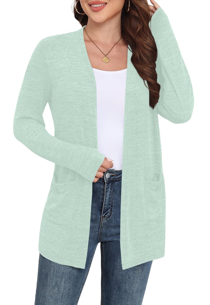 Yincro Womens Lightweight Cardigan Long Sleeve Open Front Casual Sweater Cardigans with Pockets (Mint Green, XL) - Image 3