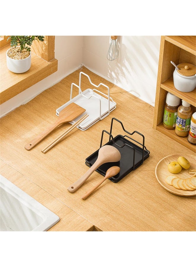 2-Layer Pot Lid Holder with Drip Tray – Multifunctional Lid Organizer & Spoon Rest Rack for Kitchen Countertop, Non-Slip Iron Stand, Black - Image 3