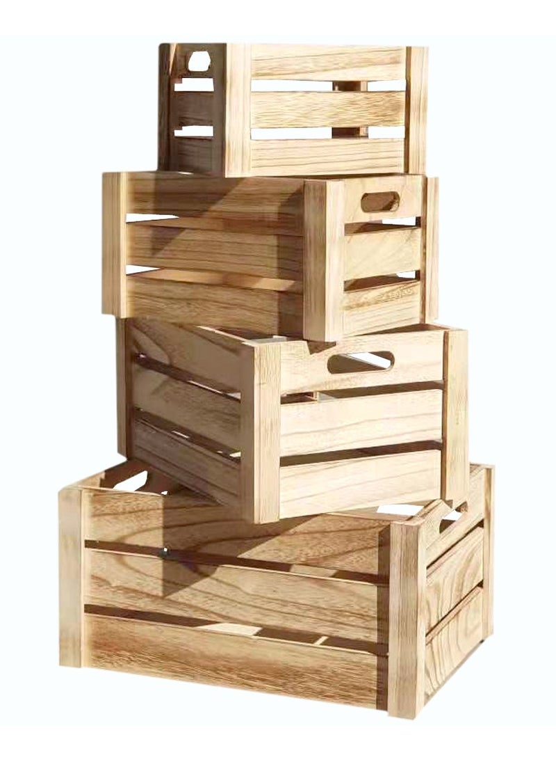 LINGWEI Set of 4 Wooden Storage Box with Handles Decorative Wooden Storage Crates Wood Boxes Rustic Farmhouse Style for Storage and Display - Image 2