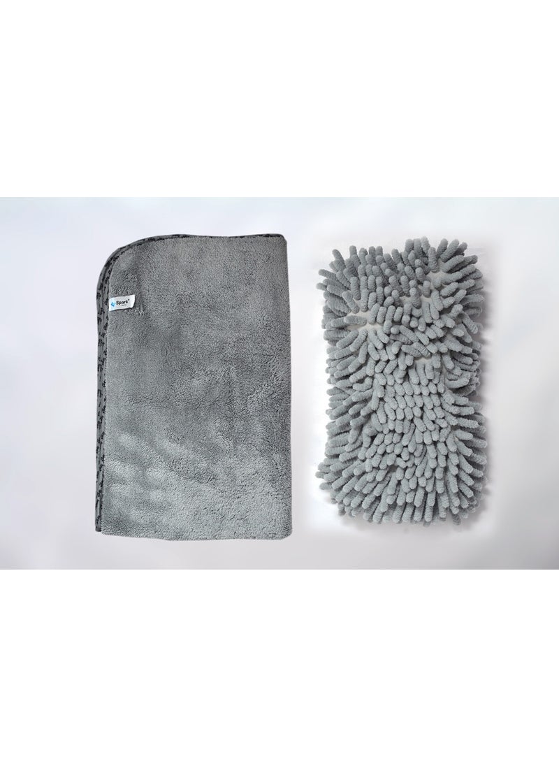 Spark Set of 2 Microfiber Large Size Plush Car Drying Cloth and Washing & Cleaning Sponge  - Image 1