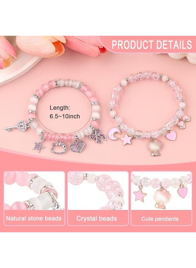 YUCCA Cute Cat Bracelet Stuff Kawaii Matching Bracelets Set Crystal Bead Friendship Bracelets Birthday Christmas Valentine's Day BFF Distance Jewelry Gifts for Women Girlfriend Best Friend Sister (Cat Eye + Crystal Stone) - Image 4