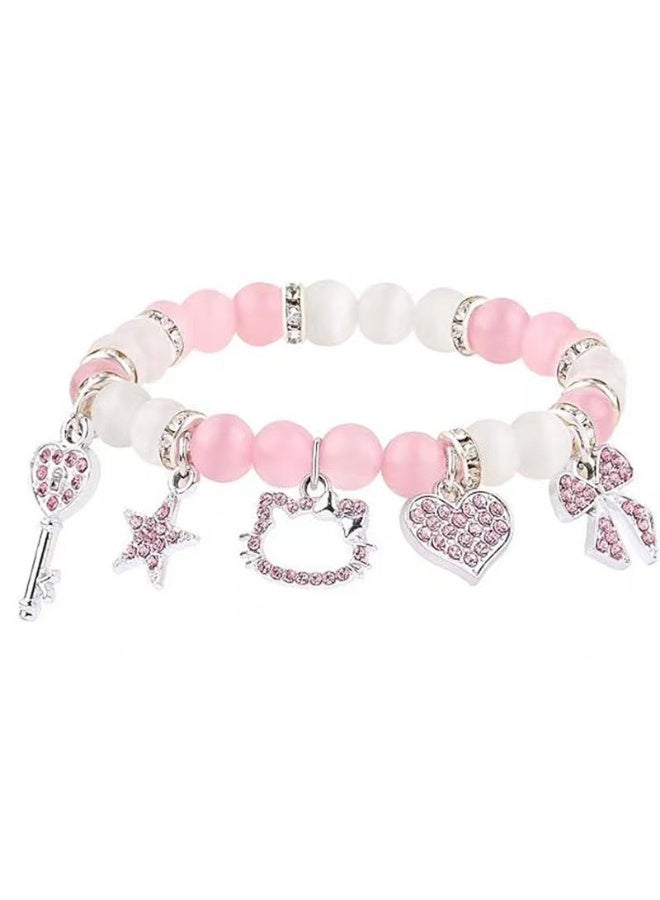 YUCCA Cute Cat Bracelet Stuff Kawaii Matching Bracelets Set Crystal Bead Friendship Bracelets Birthday Christmas Valentine's Day BFF Distance Jewelry Gifts for Women Girlfriend Best Friend Sister (Cat Eye + Crystal Stone) - Image 2